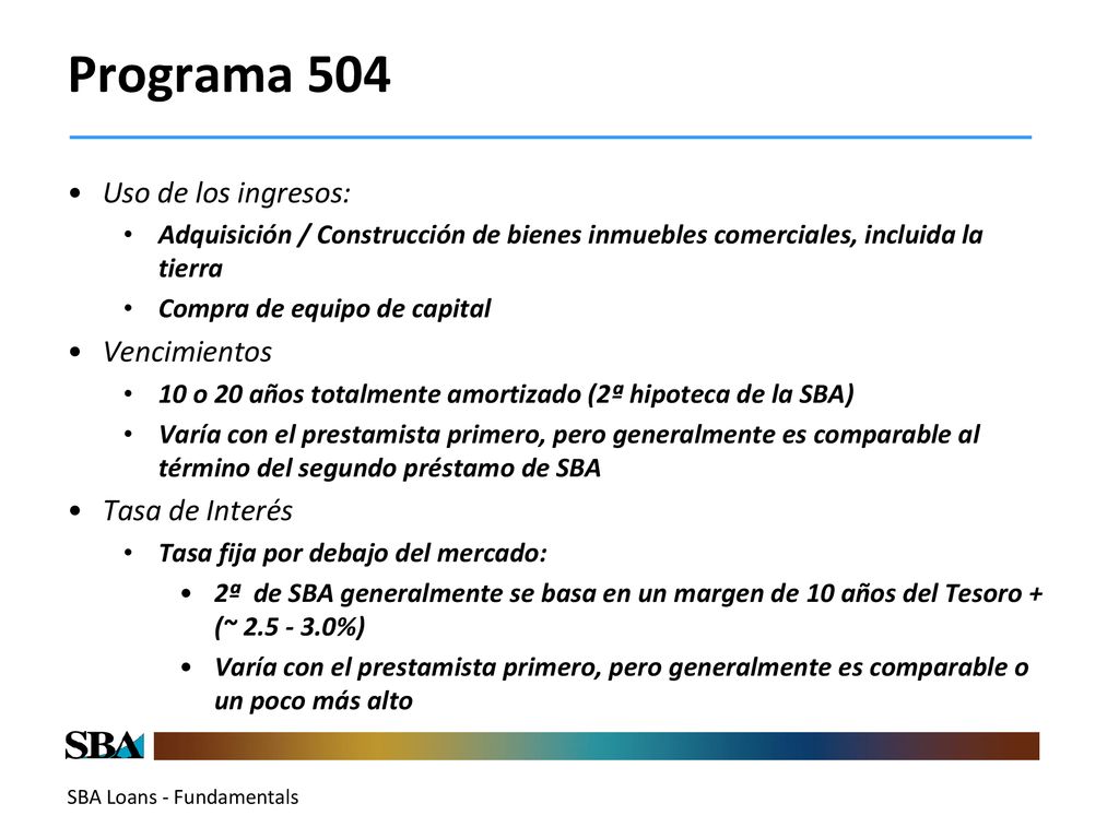 Programa 504 Uso de los ingresos: Vencimientos Tasa de Interés