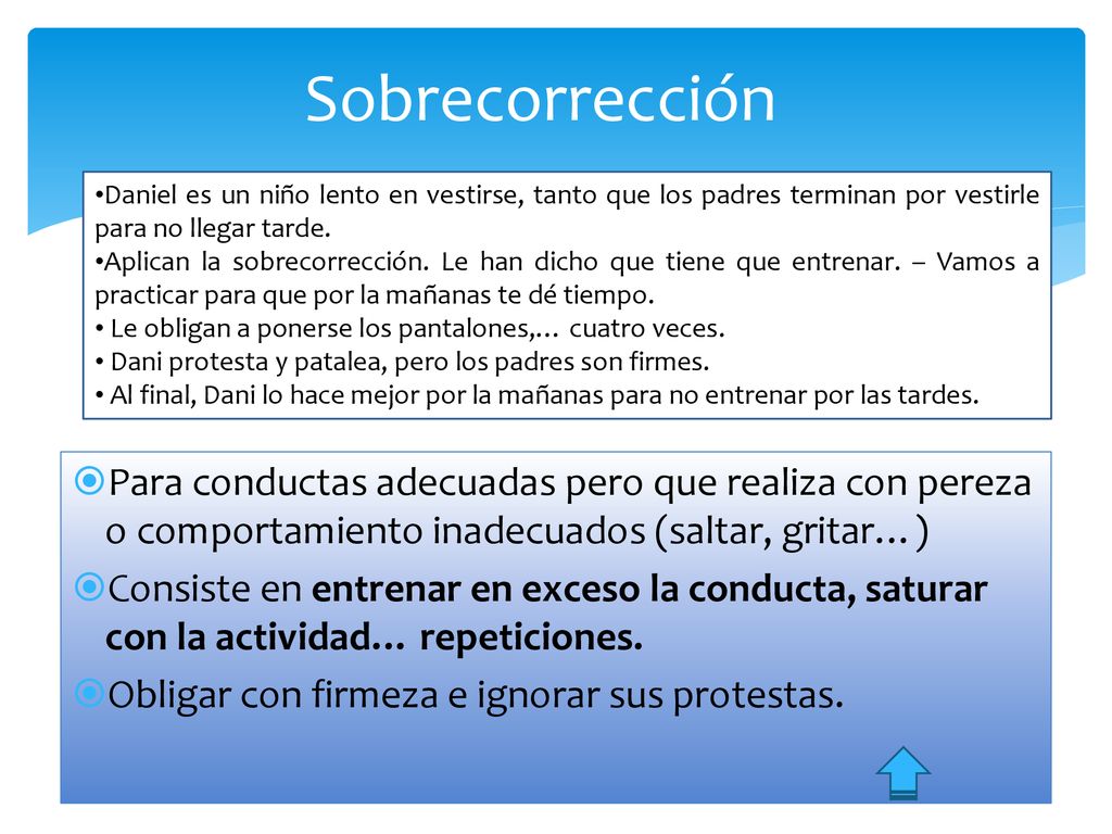 Sobrecorrección Daniel es un niño lento en vestirse, tanto que los padres terminan por vestirle para no llegar tarde.