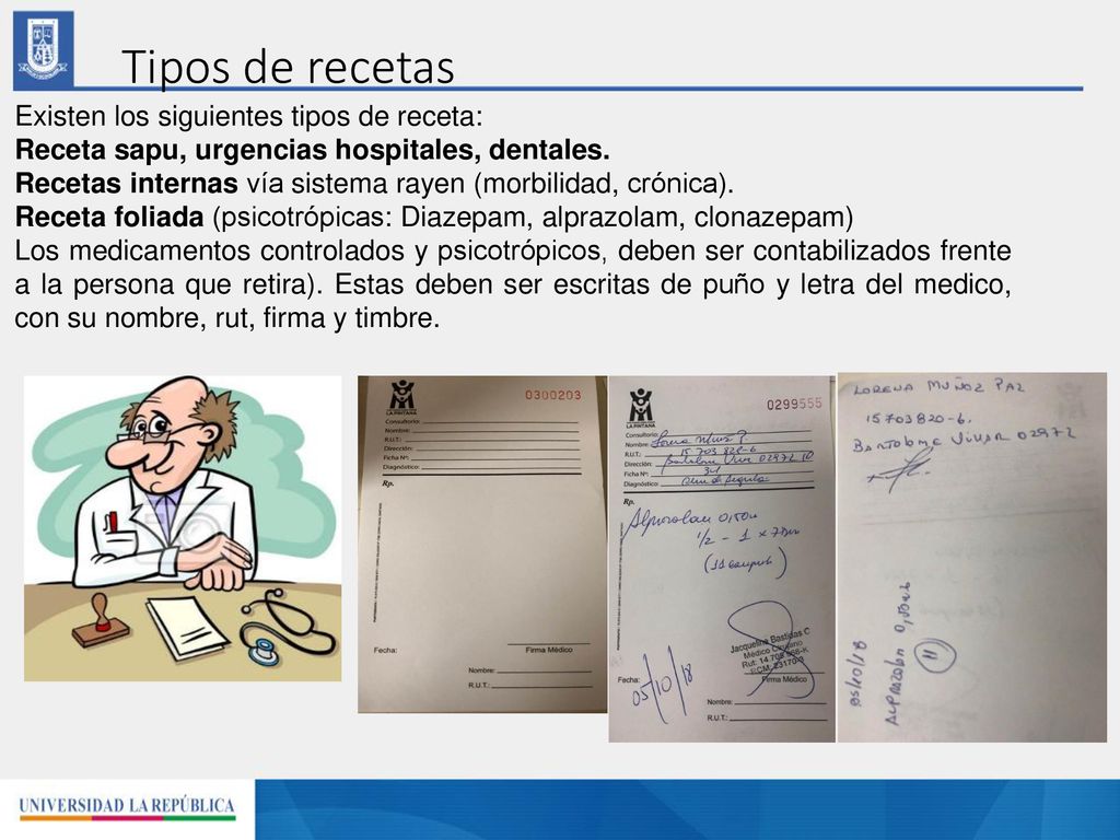 Tipos de recetas Existen los siguientes tipos de receta: