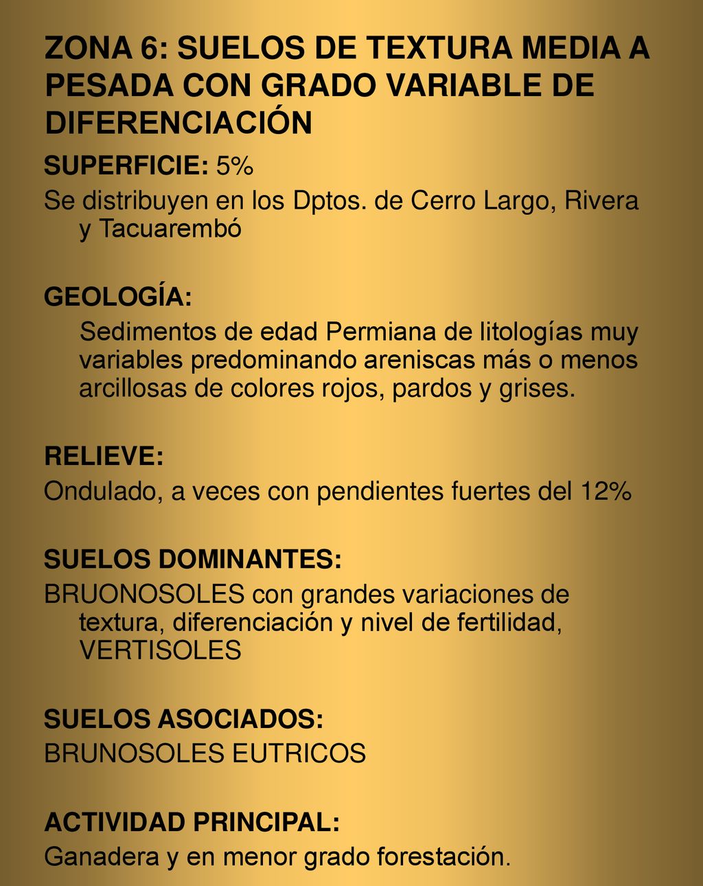ZONA 6: SUELOS DE TEXTURA MEDIA A PESADA CON GRADO VARIABLE DE DIFERENCIACIÓN