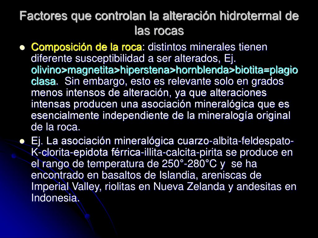 Factores que controlan la alteración hidrotermal de las rocas