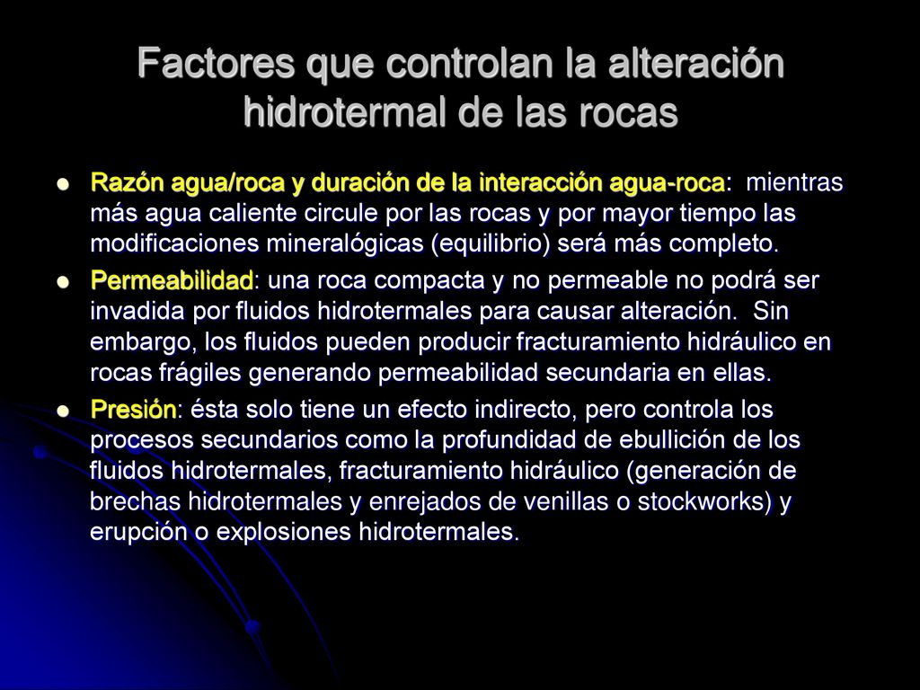 Factores que controlan la alteración hidrotermal de las rocas