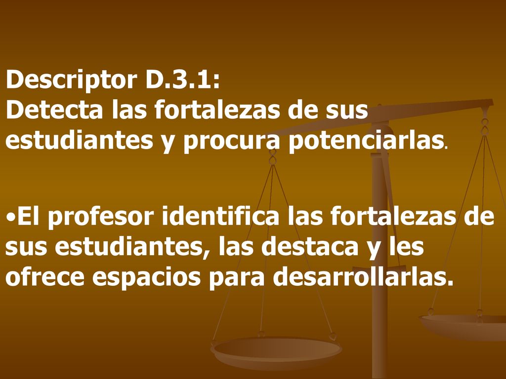 Descriptor D.3.1: Detecta las fortalezas de sus estudiantes y procura potenciarlas.