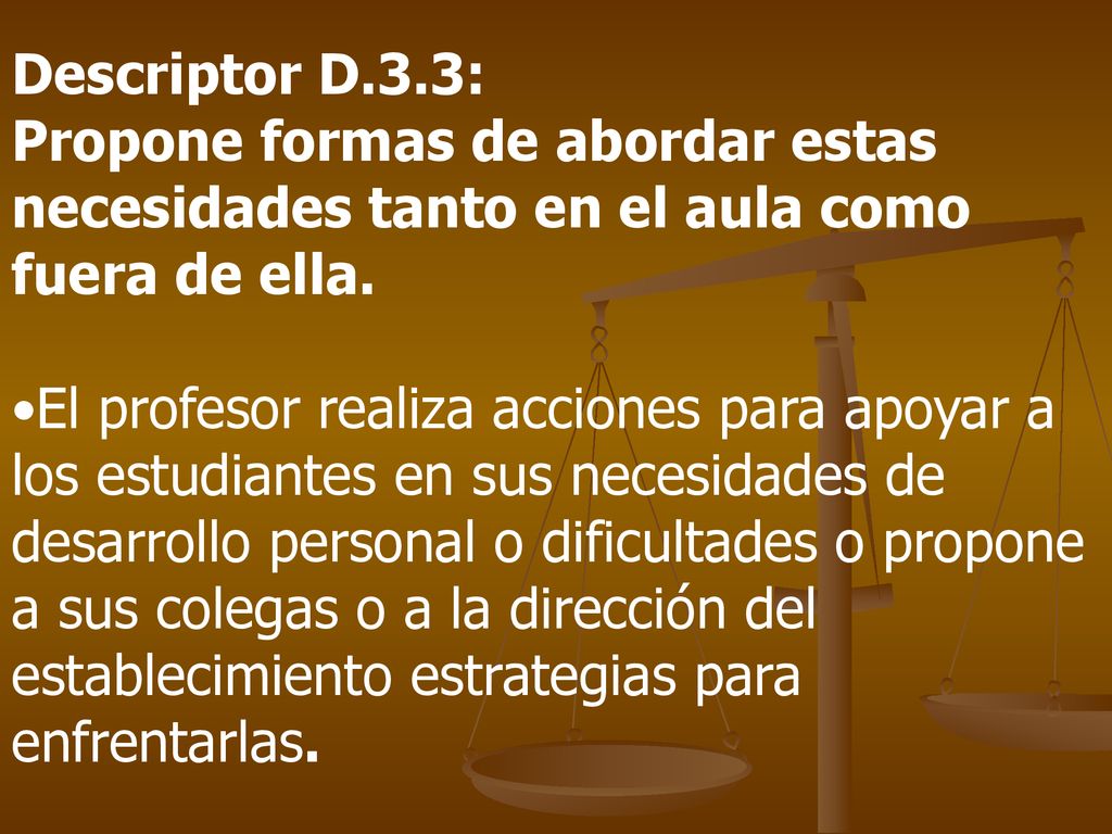 Descriptor D.3.3: Propone formas de abordar estas necesidades tanto en el aula como fuera de ella.