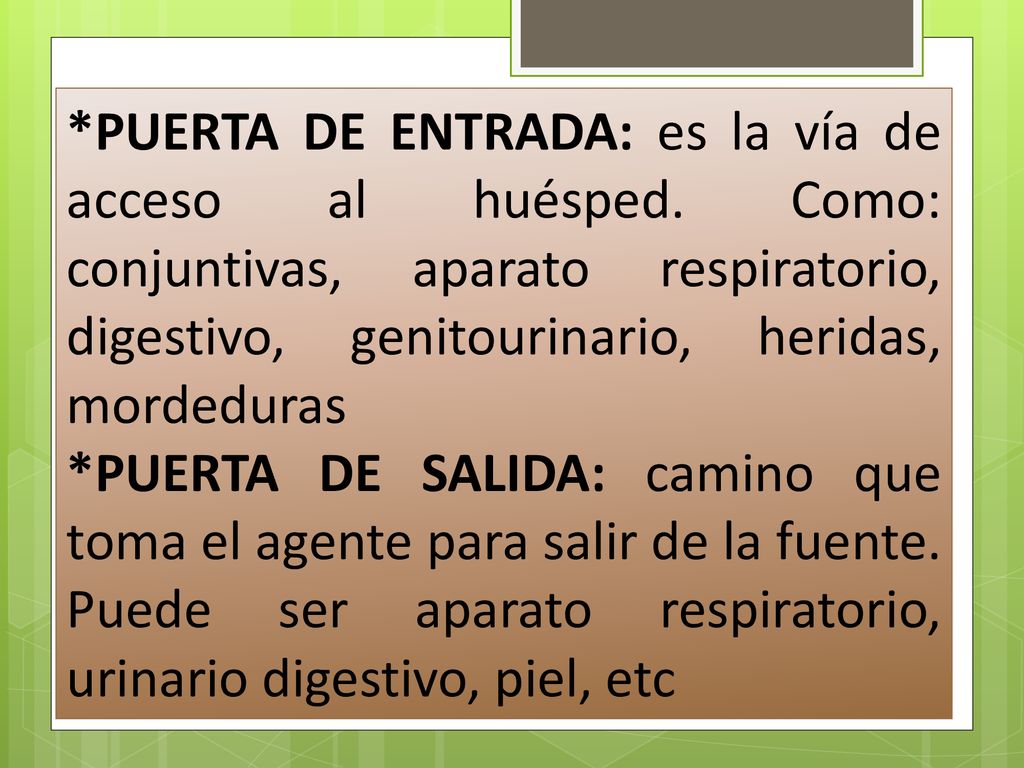 PUERTA DE ENTRADA: es la vía de acceso al huésped
