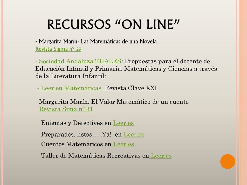 RECURSOS ON LINE - Margarita Marín: Las Matemáticas de una Novela.