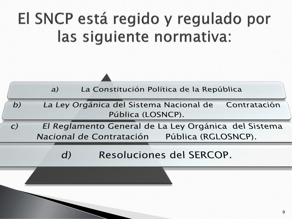 El SNCP está regido y regulado por las siguiente normativa: