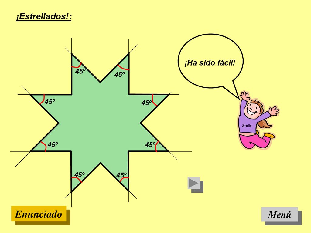 Enunciado Solución Menú ¡Estrellados!: ¡Ha sido fácil! 45º 45º 45º 45º