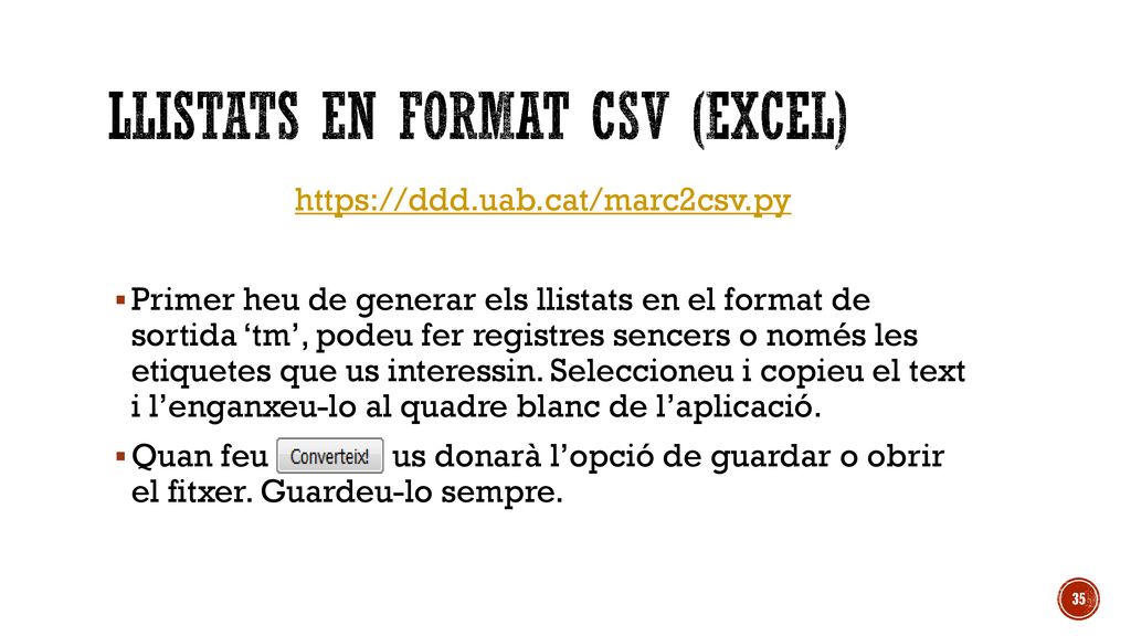 Llistats en format CSV (Excel)