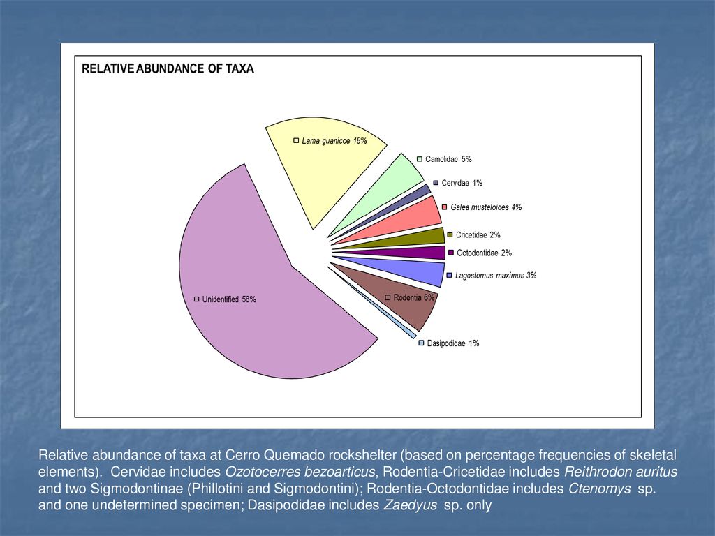 Relative abundance of taxa at Cerro Quemado rockshelter (based on percentage frequencies of skeletal elements).