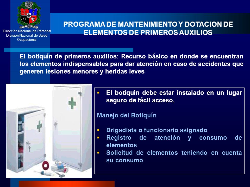 PROGRAMA DE MANTENIMIENTO Y DOTACION DE ELEMENTOS DE PRIMEROS AUXILIOS