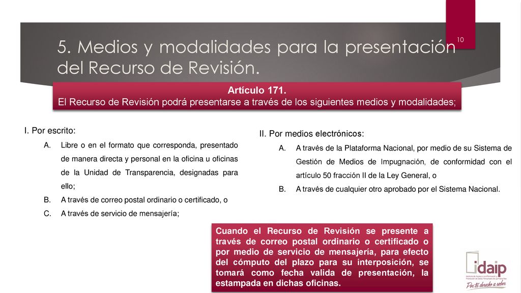 5. Medios y modalidades para la presentación del Recurso de Revisión.