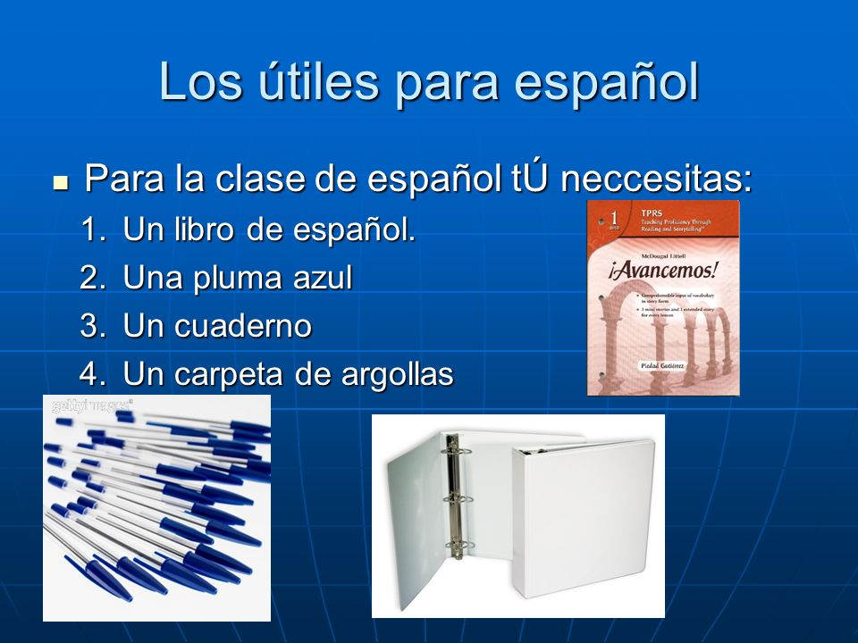 Los útiles para español