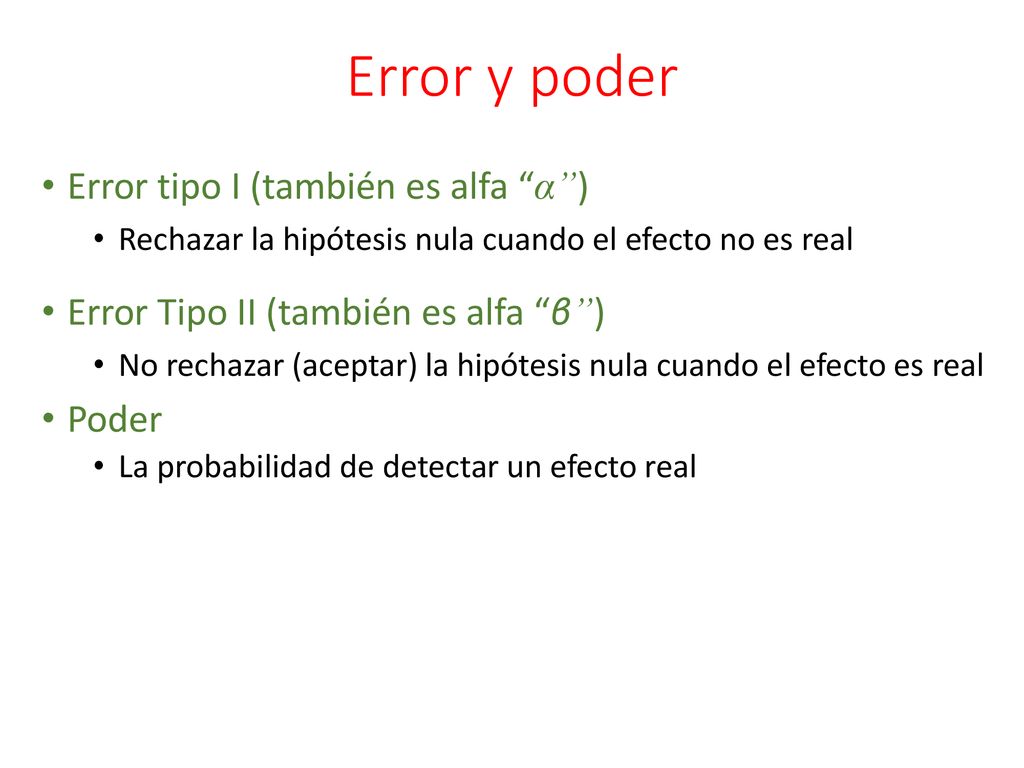 Error y poder Error tipo I (también es alfa α )