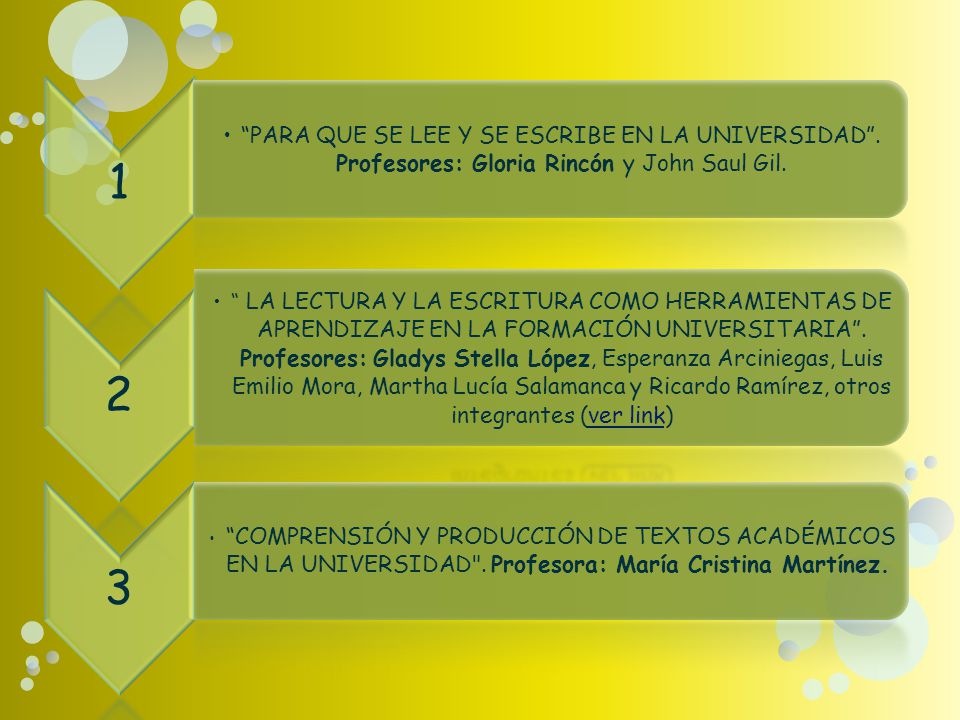 1 PARA QUE SE LEE Y SE ESCRIBE EN LA UNIVERSIDAD . Profesores: Gloria Rincón y John Saul Gil. 2.