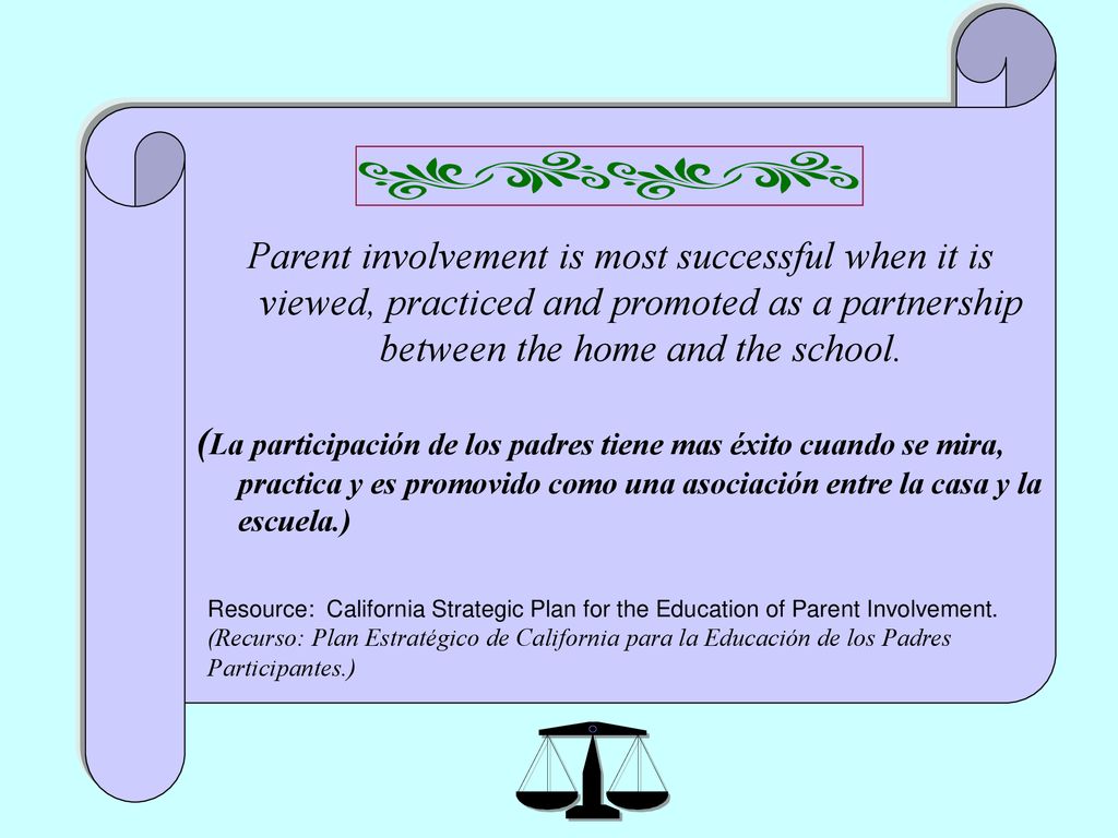 Parent involvement is most successful when it is viewed, practiced and promoted as a partnership between the home and the school.