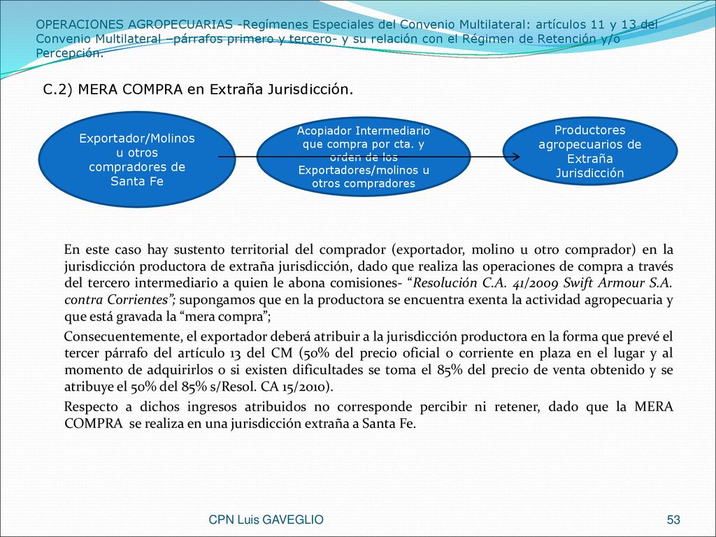 OPERACIONES AGROPECUARIAS -Regímenes Especiales del Convenio Multilateral: artículos 11 y 13 del Convenio Multilateral –párrafos primero y tercero- y su relación con el Régimen de Retención y/o Percepción.