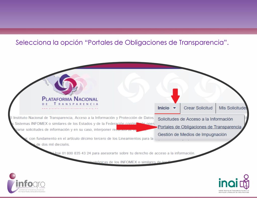 Selecciona la opción Portales de Obligaciones de Transparencia .