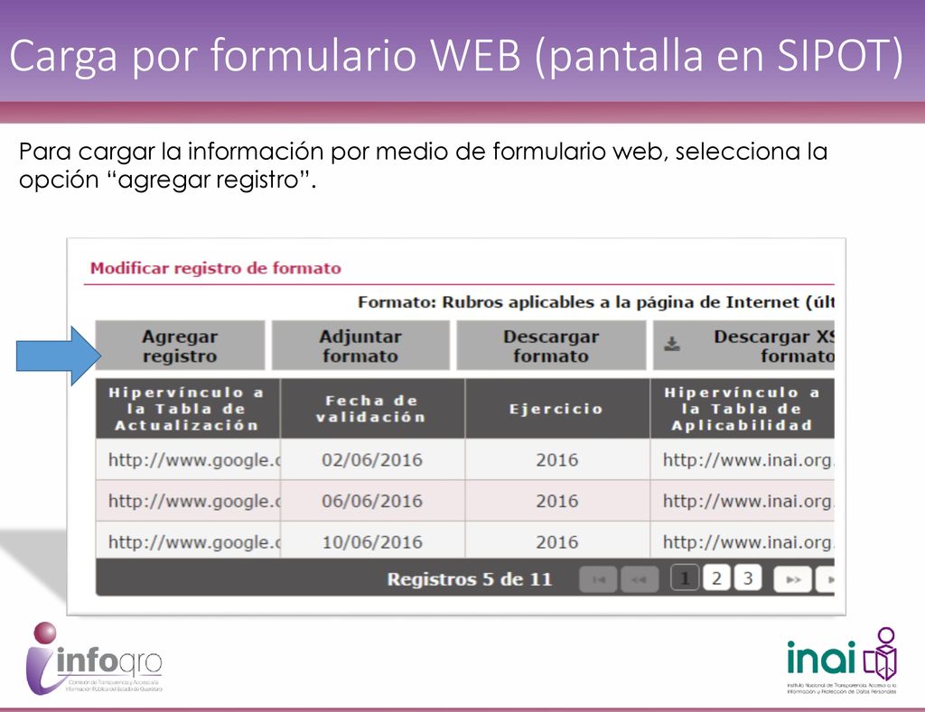 Carga por formulario WEB (pantalla en SIPOT)