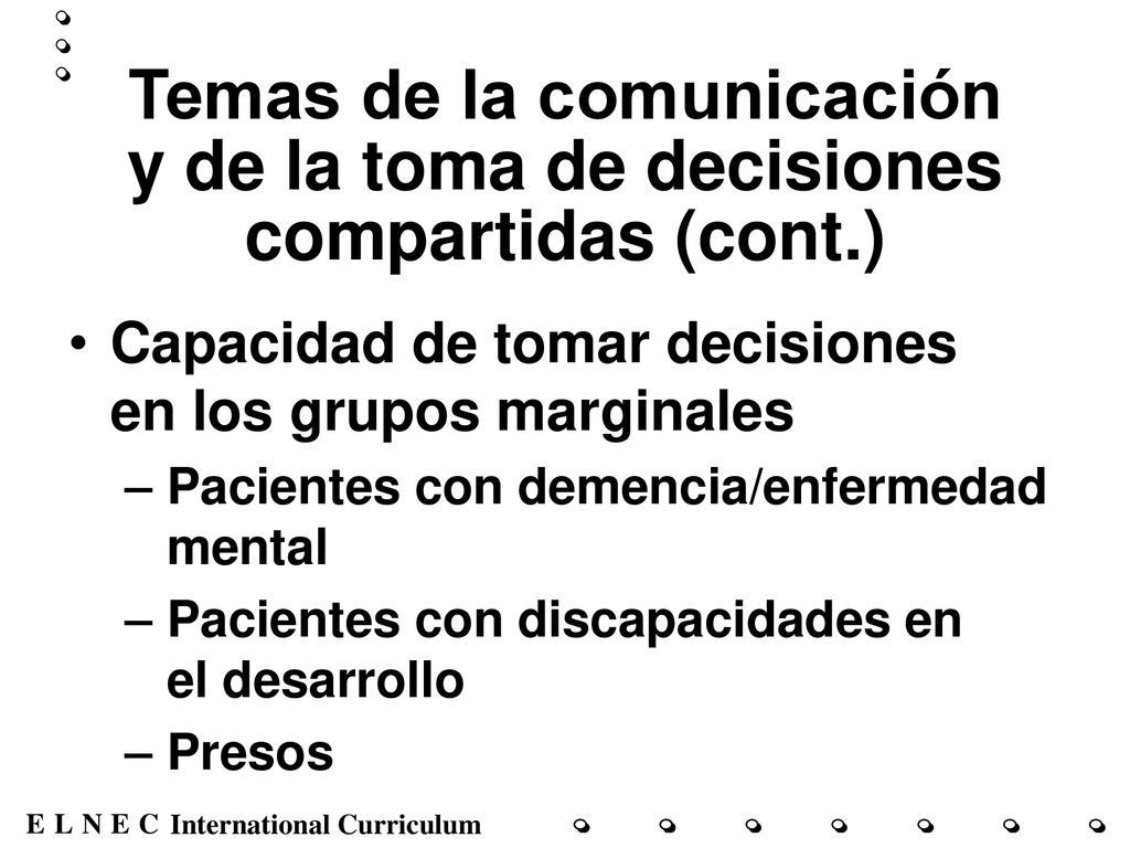 Temas de la comunicación y de la toma de decisiones compartidas (cont