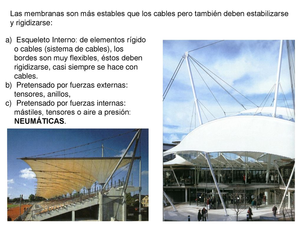 Las membranas son más estables que los cables pero también deben estabilizarse y rigidizarse: