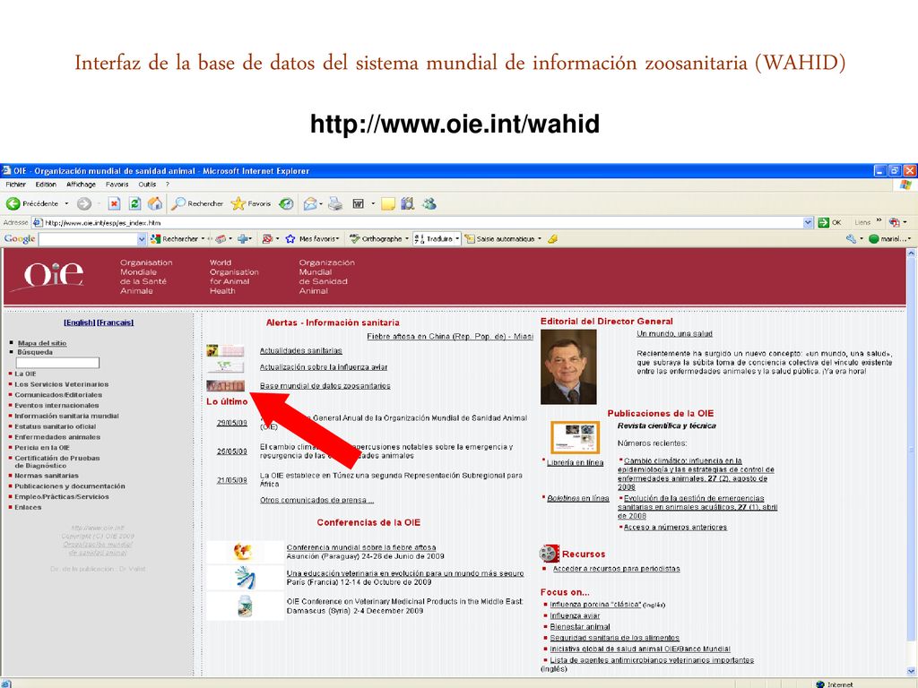 Interfaz de la base de datos del sistema mundial de información zoosanitaria (WAHID)