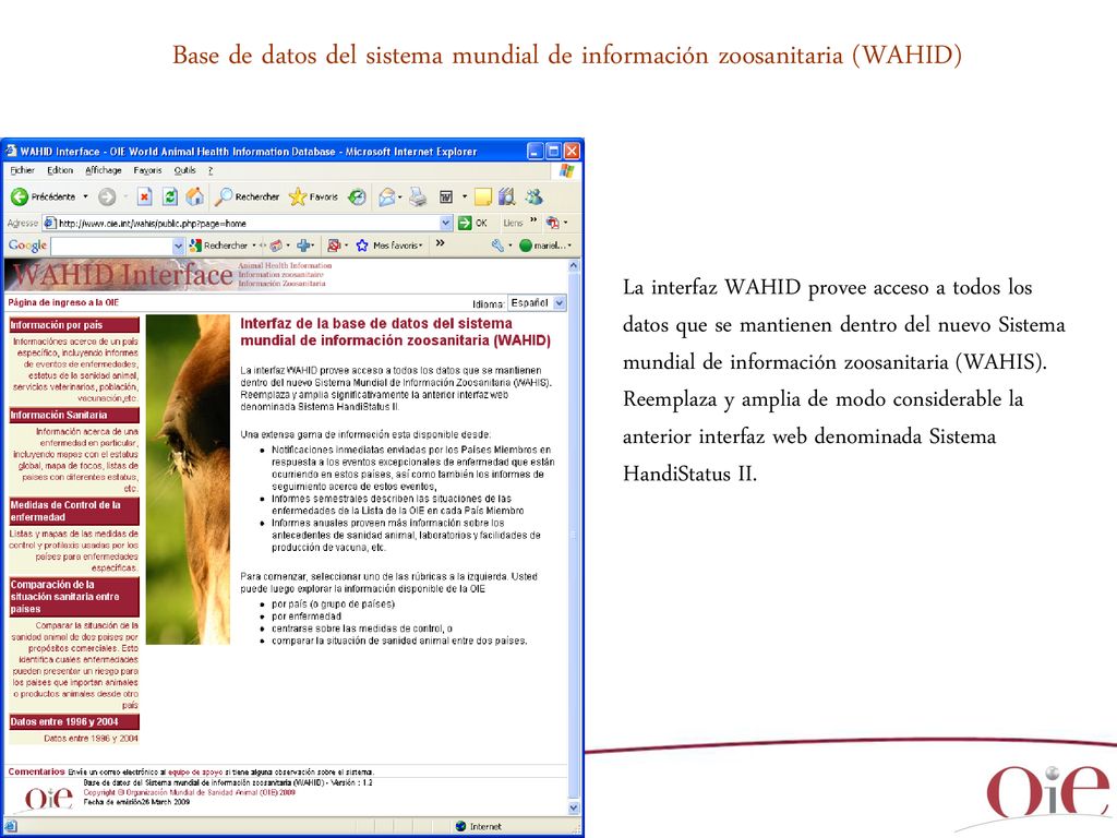 Base de datos del sistema mundial de información zoosanitaria (WAHID)