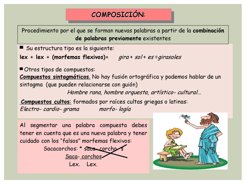 COMPOSICIÓN: Procedimiento por el que se forman nuevas palabras a partir de la combinación de palabras previamente existentes.