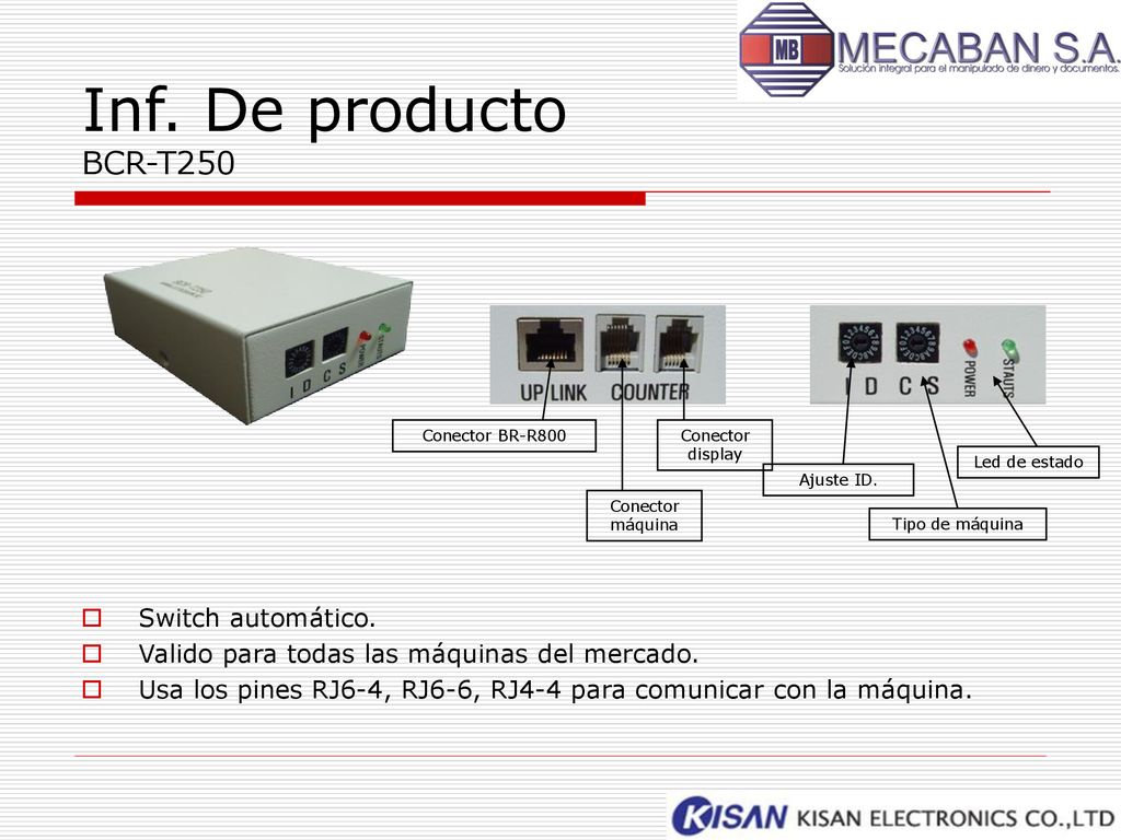 Inf. De producto BCR-T250 Switch automático.