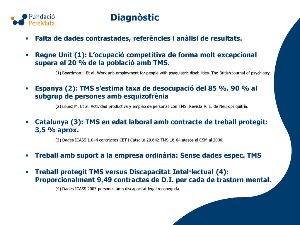 Diagnòstic Falta de dades contrastades, referències i anàlisi de resultats.