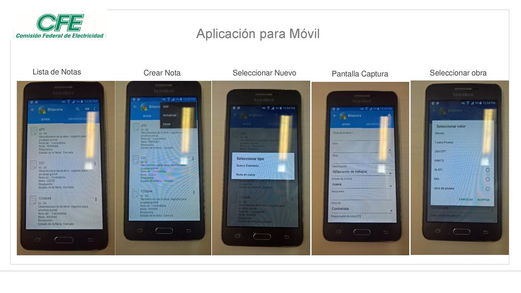 Aplicación para Móvil Lista de Notas Crear Nota Seleccionar Nuevo