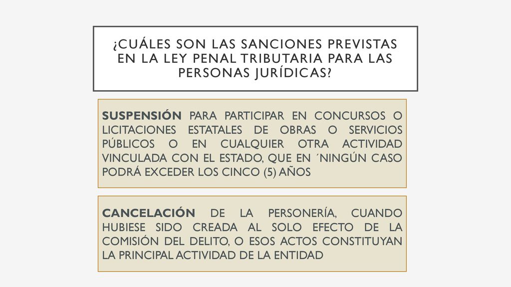 ¿CUÁLES SON LAS SANCIONES PREVISTAS EN LA LEY PENAL TRIBUTARIA PARA LAS personas jurídicas
