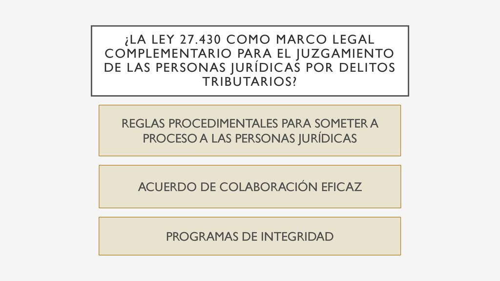 ¿LA LEY COMO MARCO LEGAL COMPLEMENTARIO PARA EL JUZGAMIENTO DE LAS personas jurídicas POR DELITOS TRIBUTARIOS