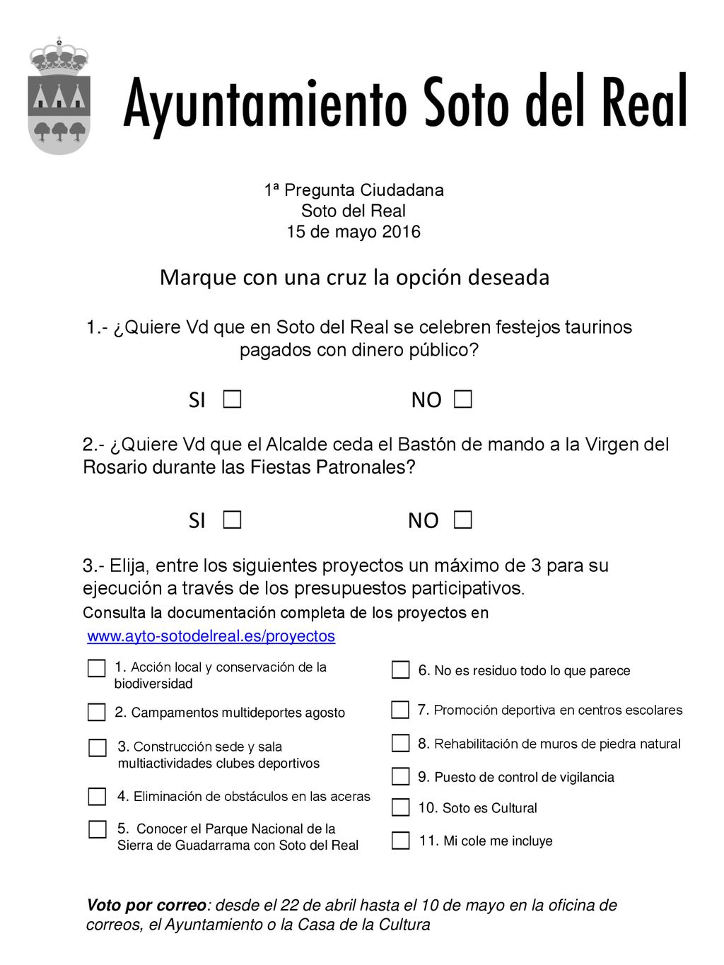 1ª Pregunta Ciudadana Soto del Real 15 de mayo 2016