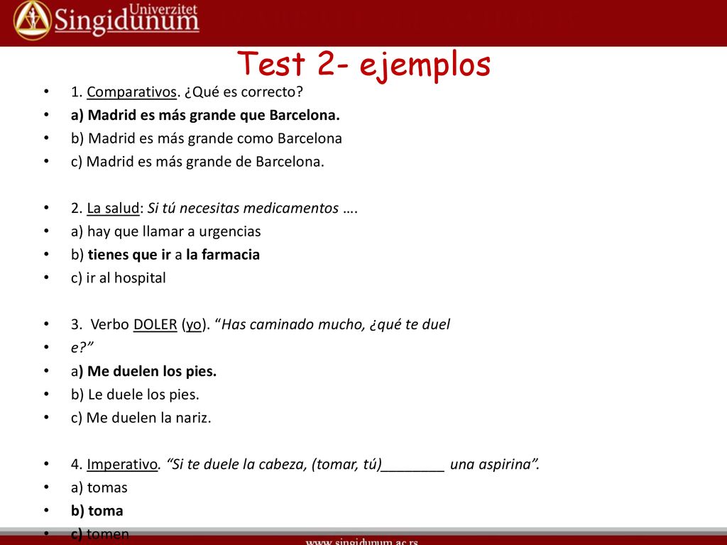 Test 2- ejemplos 1. Comparativos. ¿Qué es correcto