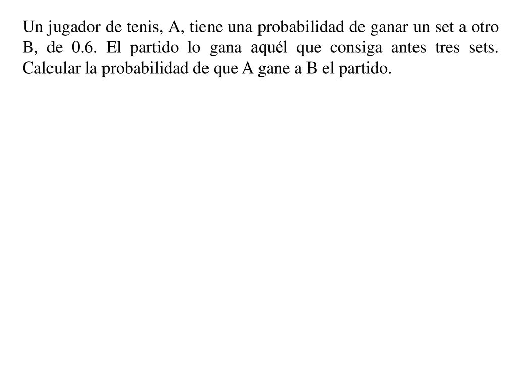 Un jugador de tenis, A, tiene una probabilidad de ganar un set a otro B, de 0.6.