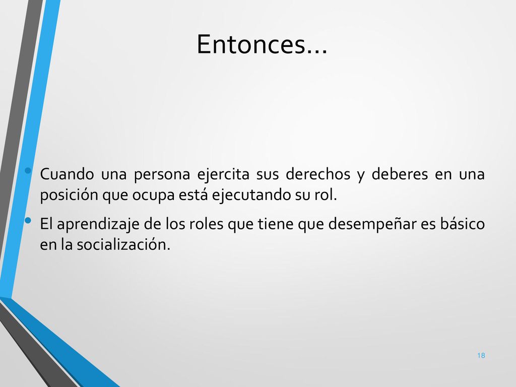 Entonces… Cuando una persona ejercita sus derechos y deberes en una posición que ocupa está ejecutando su rol.