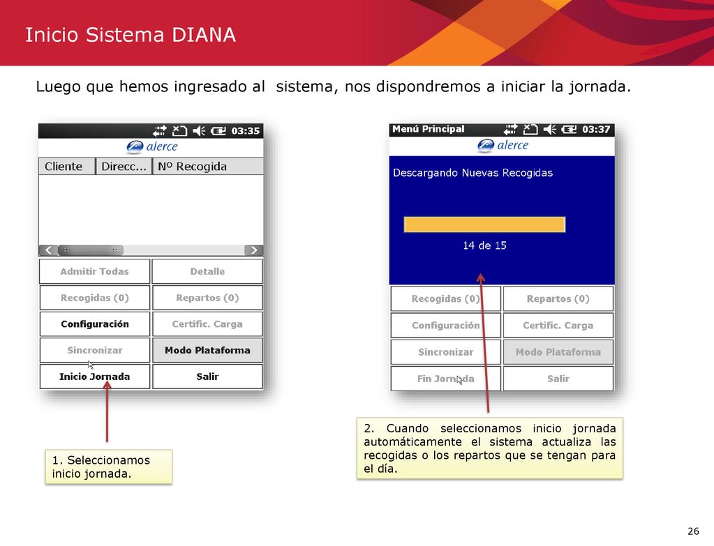 Inicio Sistema DIANA Luego que hemos ingresado al sistema, nos dispondremos a iniciar la jornada.
