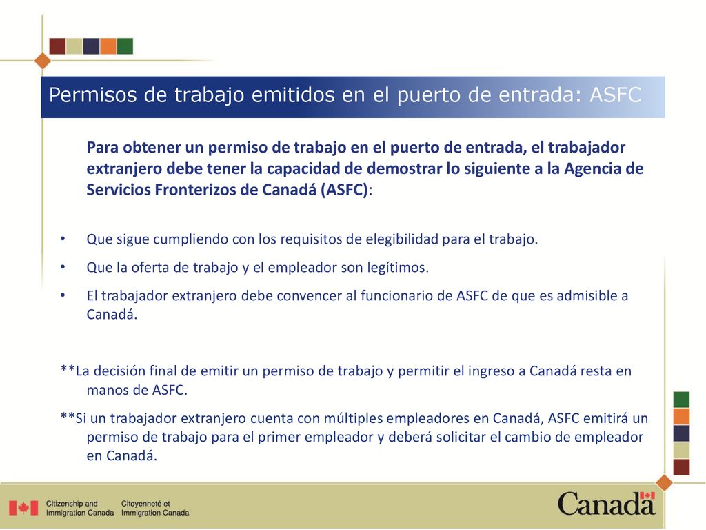 Permisos de trabajo emitidos en el puerto de entrada: ASFC