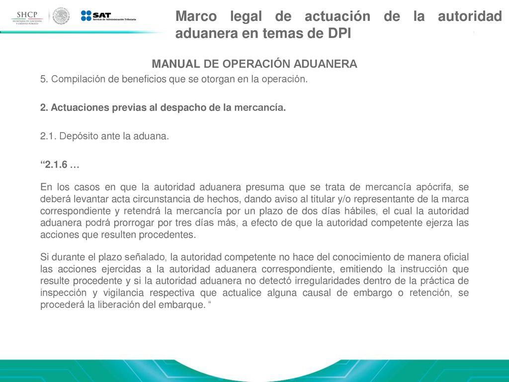 Marco legal de actuación de la autoridad aduanera en temas de DPI