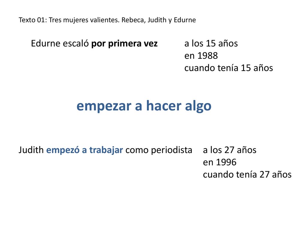 empezar a hacer algo Edurne escaló por primera vez a los 15 años
