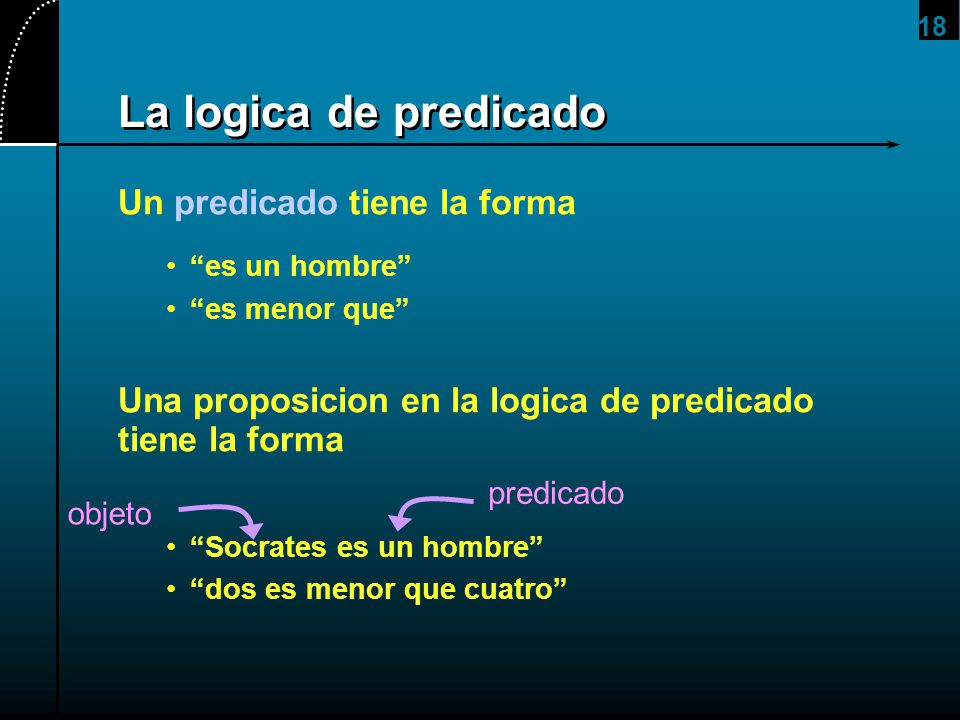 La logica de predicado Un predicado tiene la forma