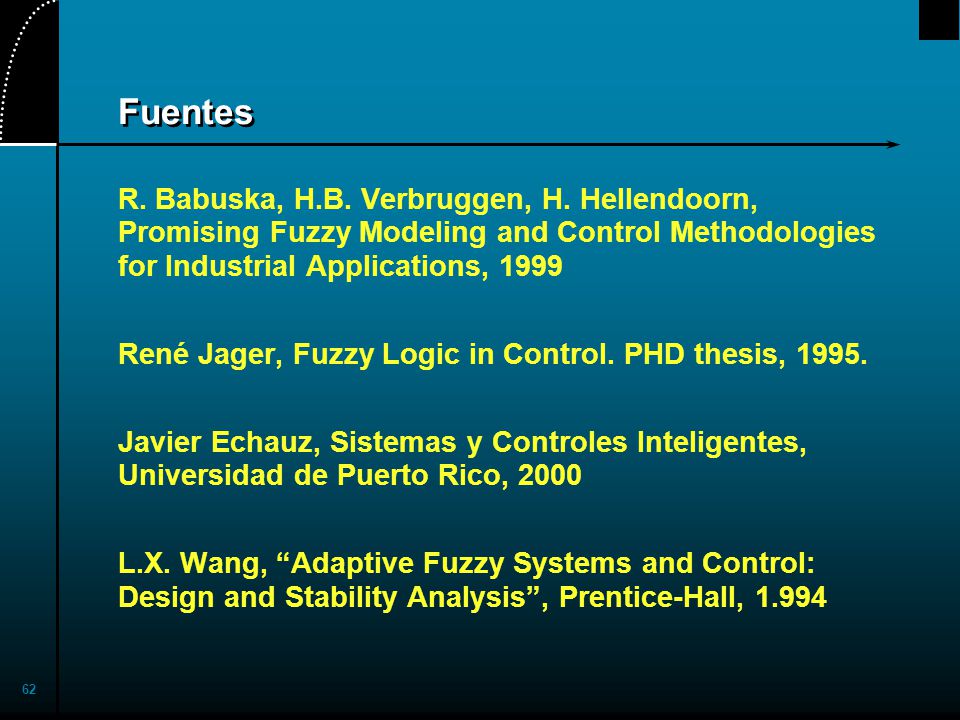 2017/4/1 Fuentes. R. Babuska, H.B. Verbruggen, H. Hellendoorn, Promising Fuzzy Modeling and Control Methodologies for Industrial Applications,
