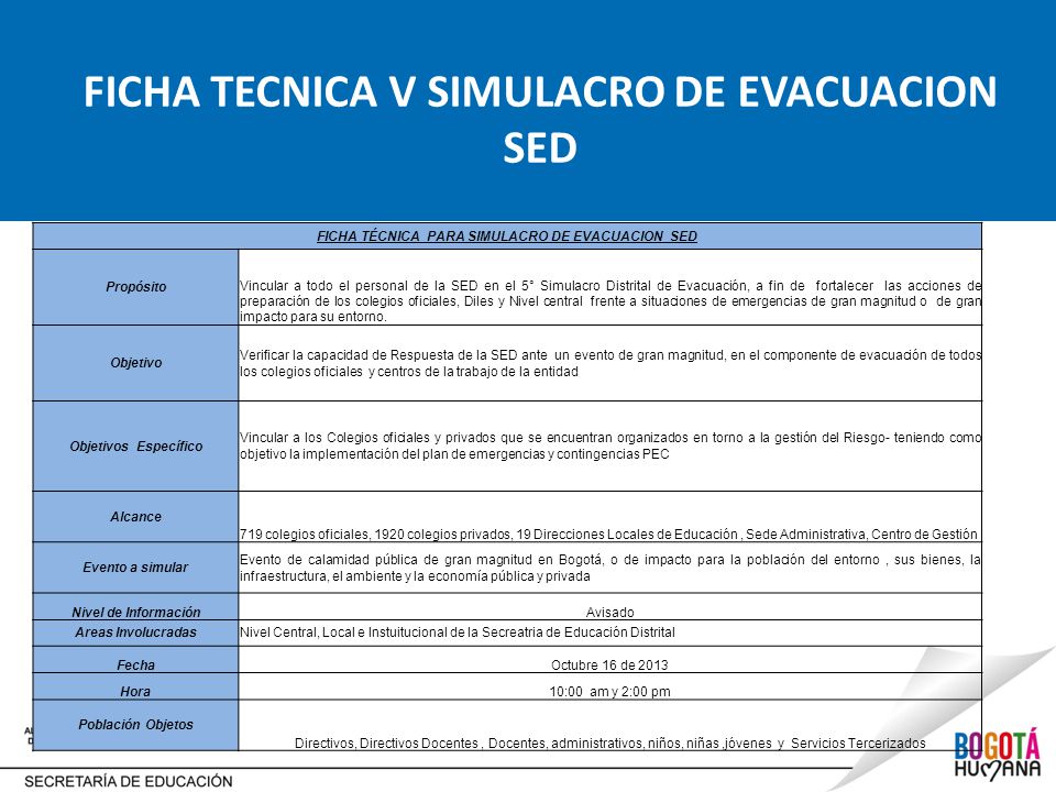 FICHA TECNICA V SIMULACRO DE EVACUACION SED