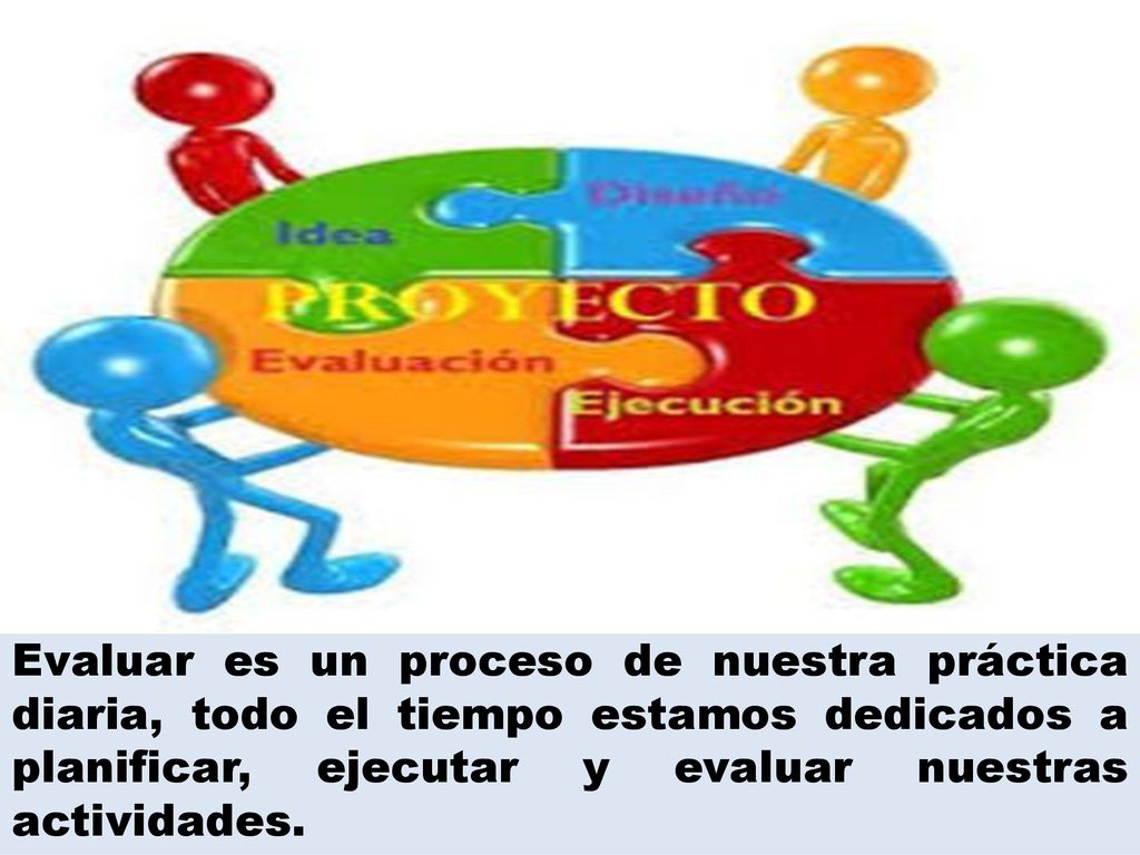 Evaluar es un proceso de nuestra práctica diaria, todo el tiempo estamos dedicados a planificar, ejecutar y evaluar nuestras actividades.