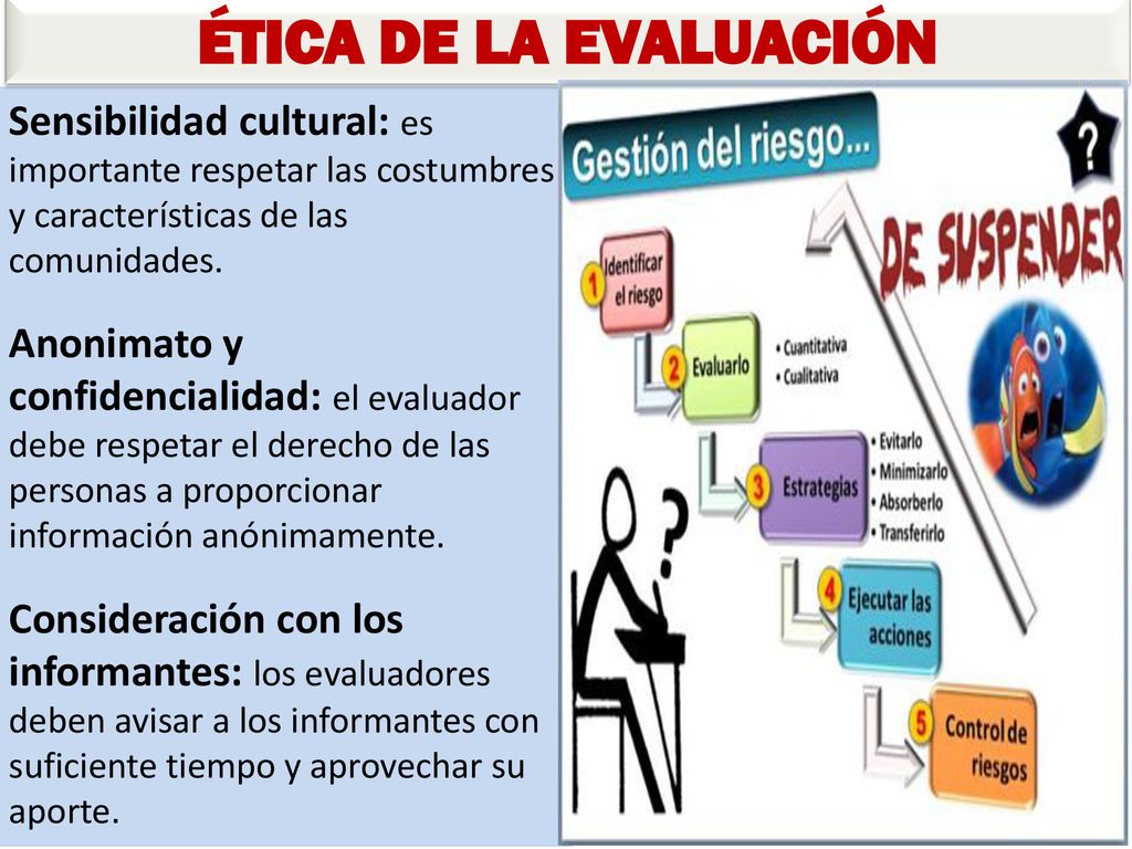 ÉTICA DE LA EVALUACIÓN Sensibilidad cultural: es importante respetar las costumbres y características de las comunidades.