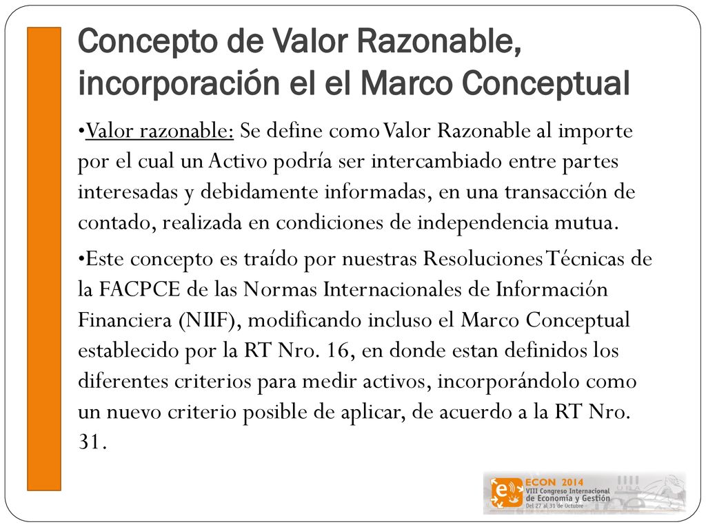 Concepto de Valor Razonable, incorporación el el Marco Conceptual