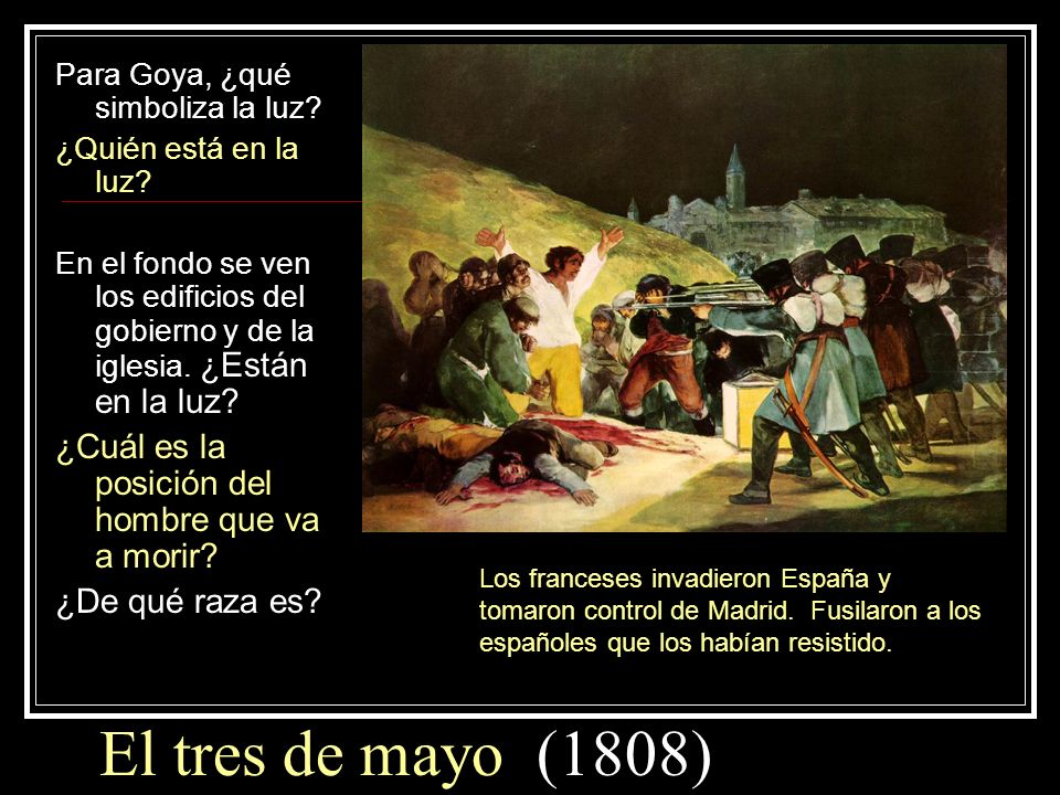 El tres de mayo (1808) ¿Cuál es la posición del hombre que va a morir