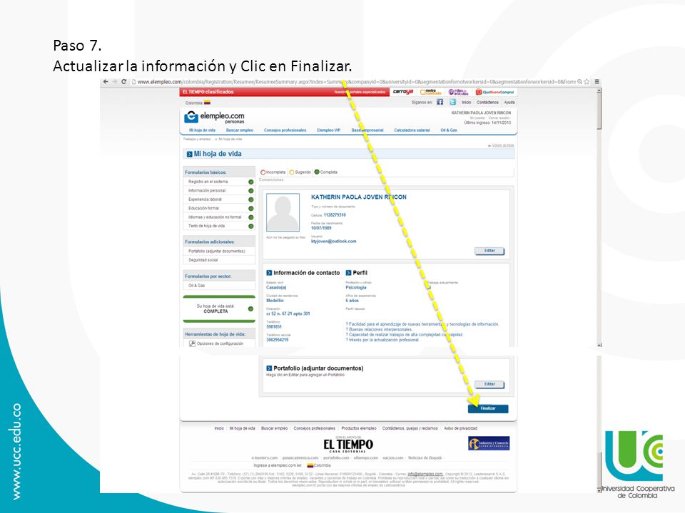 Paso 7. Actualizar la información y Clic en Finalizar.