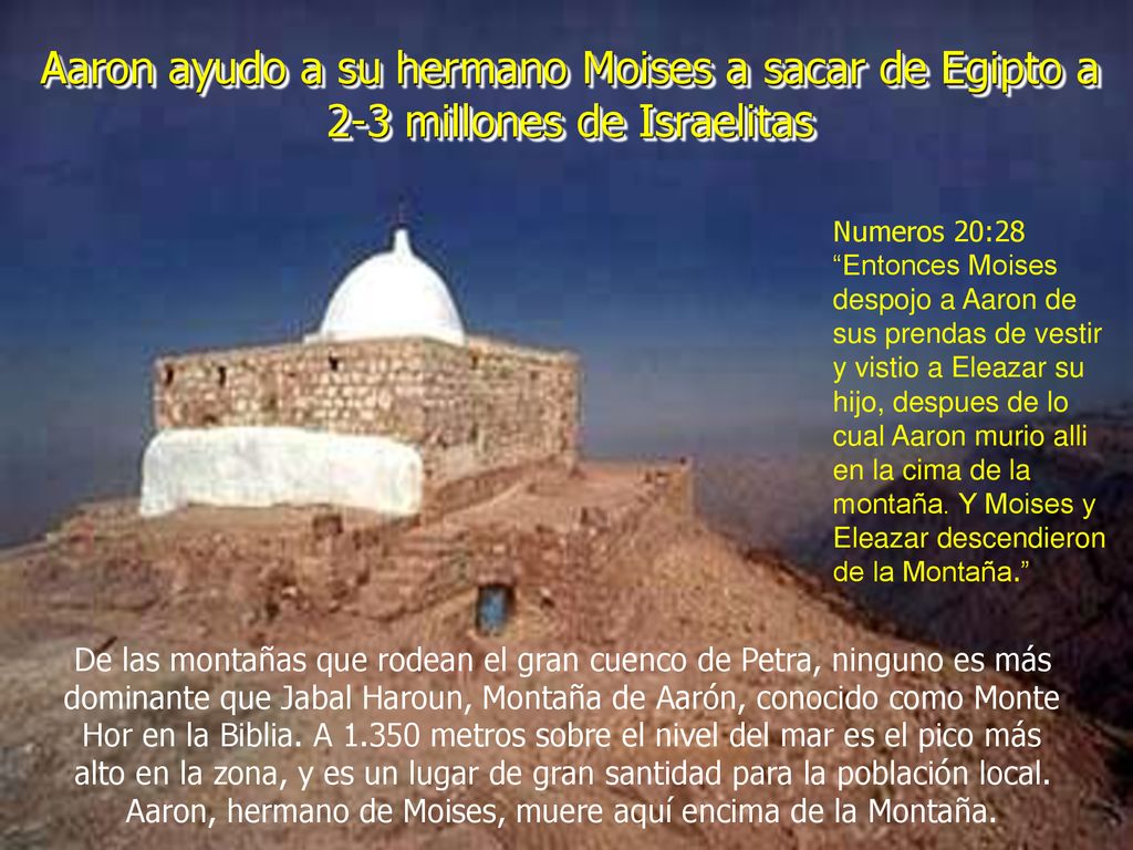Aaron ayudo a su hermano Moises a sacar de Egipto a 2-3 millones de Israelitas